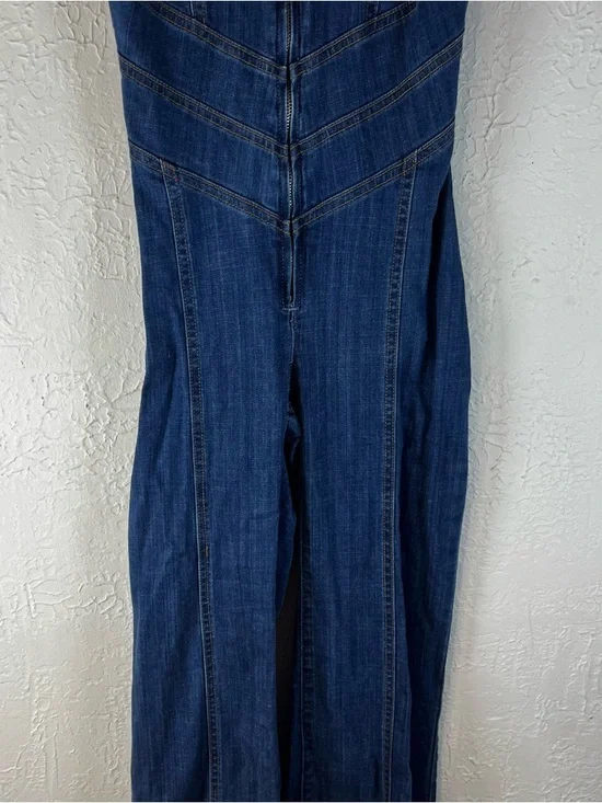 Revice Hollywood Heartthrob Retro Style Denim Flare Jumpsuit in Blue - Picture 8 of 15